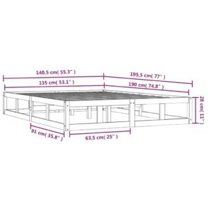 Πλαίσιο Κρεβατιού Γκρι 135x190εκ Μασίφ Ξύλο 4FT6 Double