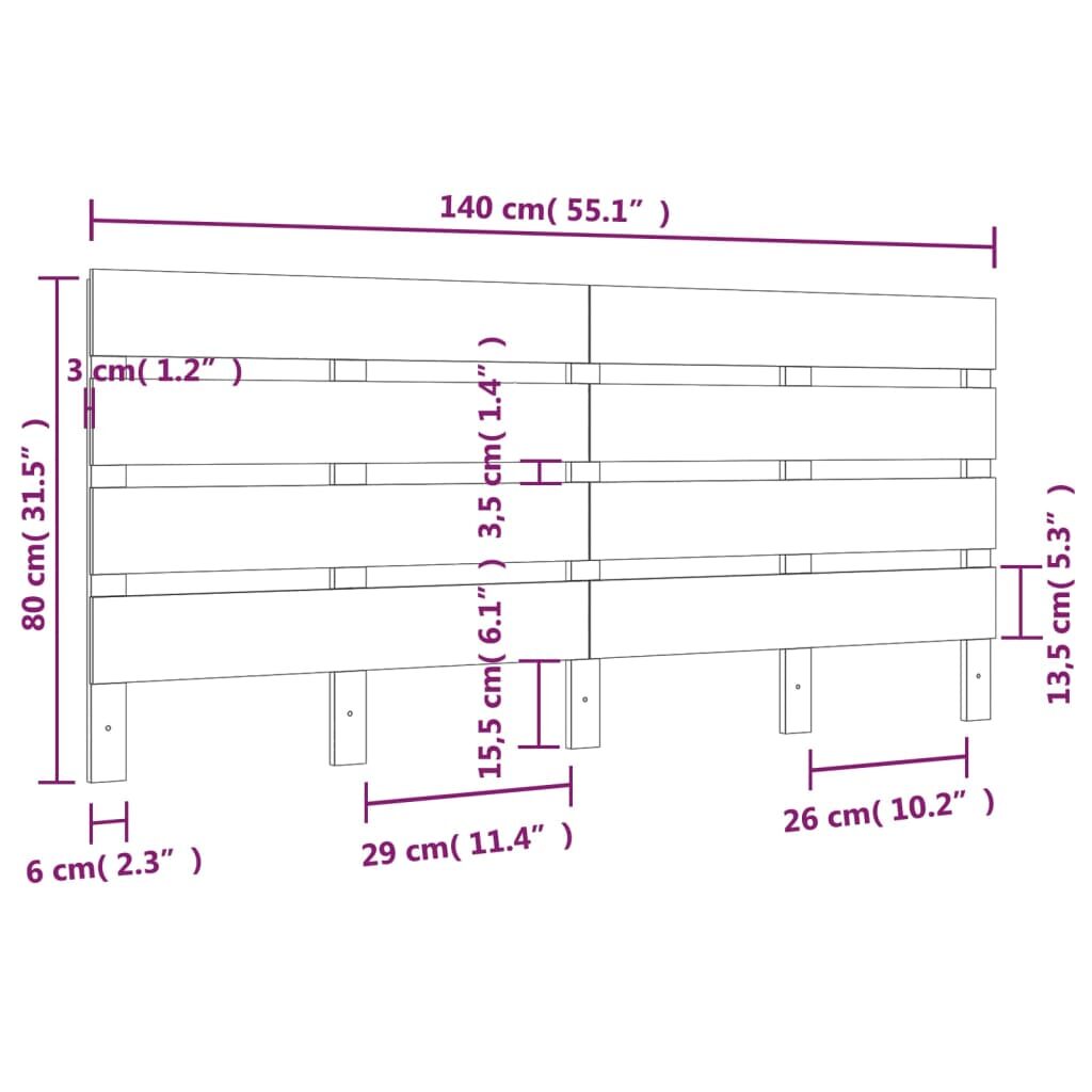 Κεφαλάρι Κρεβατιού Μαύρο 140 x 3 x 80 εκ. από Μασίφ Ξύλο Πεύκου