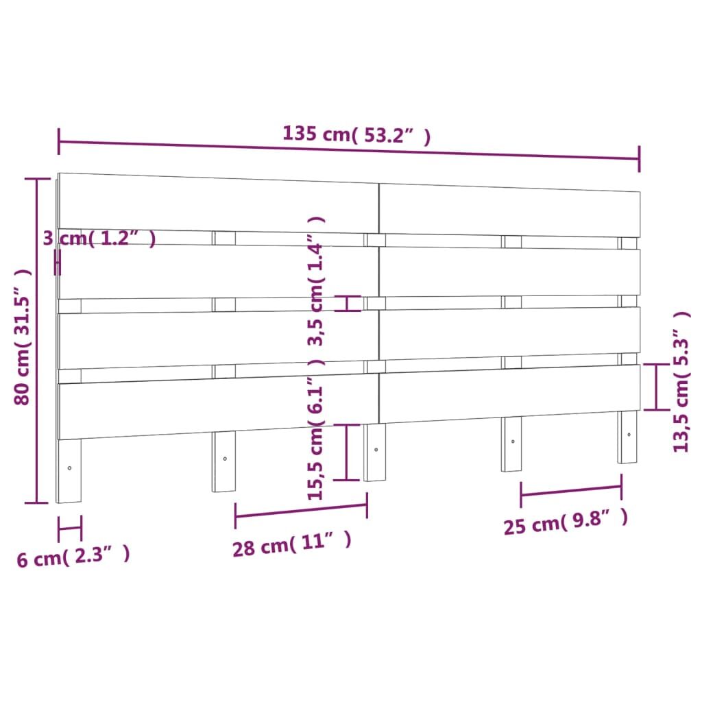 Κεφαλάρι Κρεβατιού Γκρι 135 x 3 x 80 εκ. από Μασίφ Ξύλο Πεύκου