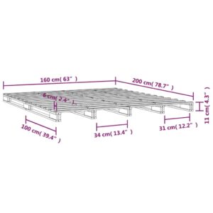 Πλαίσιο Κρεβατιού Γκρι 160 x 200 εκ. από Μασίφ Ξύλο Πεύκου