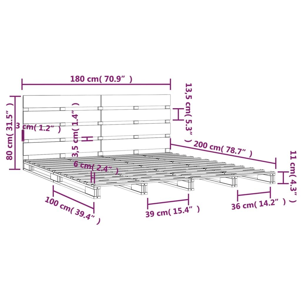 Πλαίσιο Κρεβατιού Γκρι 180x200 εκ. Μασίφ Πεύκο 6FT Super King