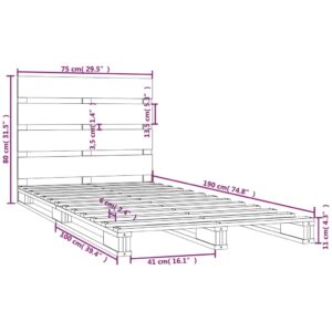 Πλαίσιο Κρεβατιού Γκρι 75x190 εκ. Μασίφ Πεύκο 2FT6 Small Single