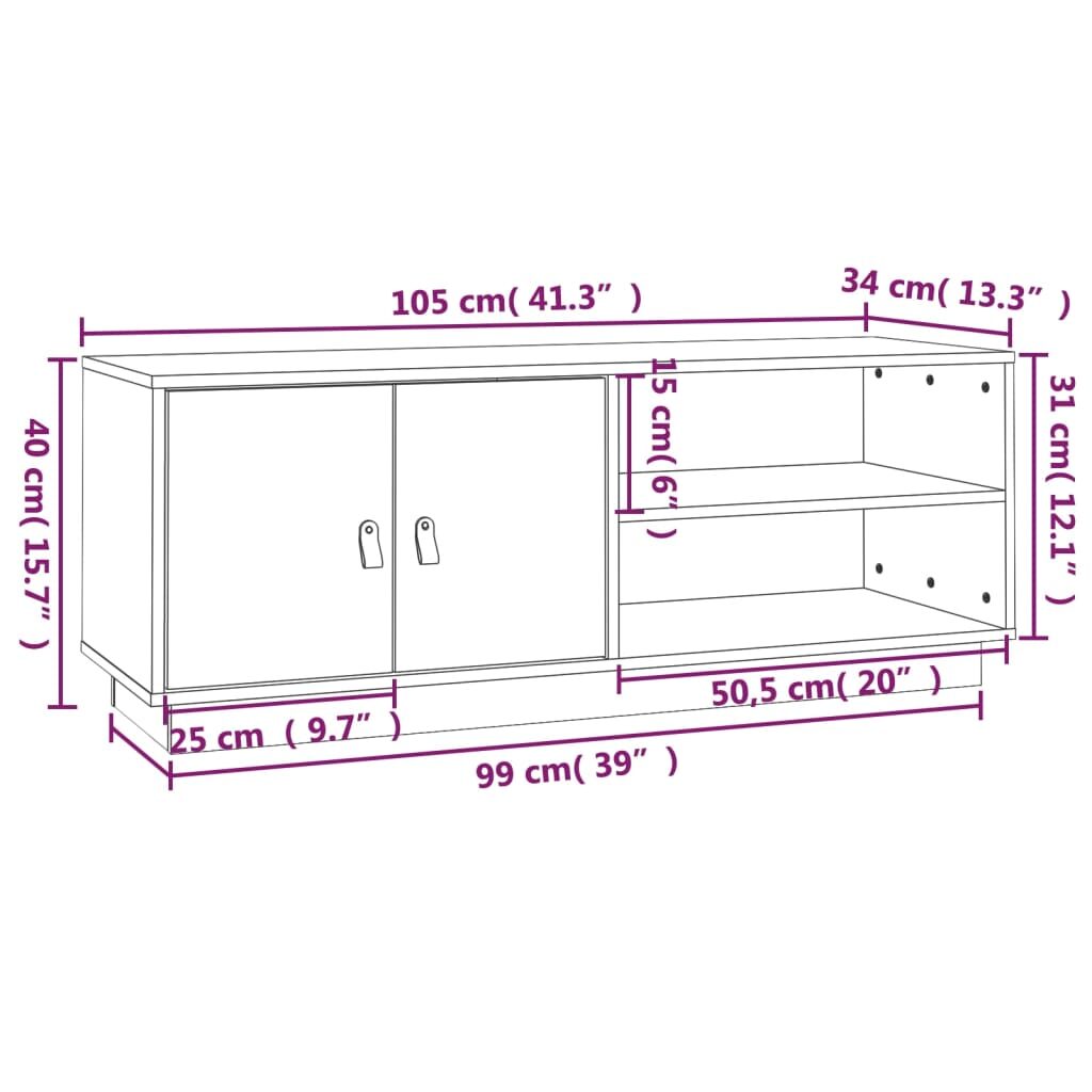 Έπιπλο Τηλεόρασης Καφέ Μελί 105x34x40 εκ. από Μασίφ Ξύλο Πεύκου