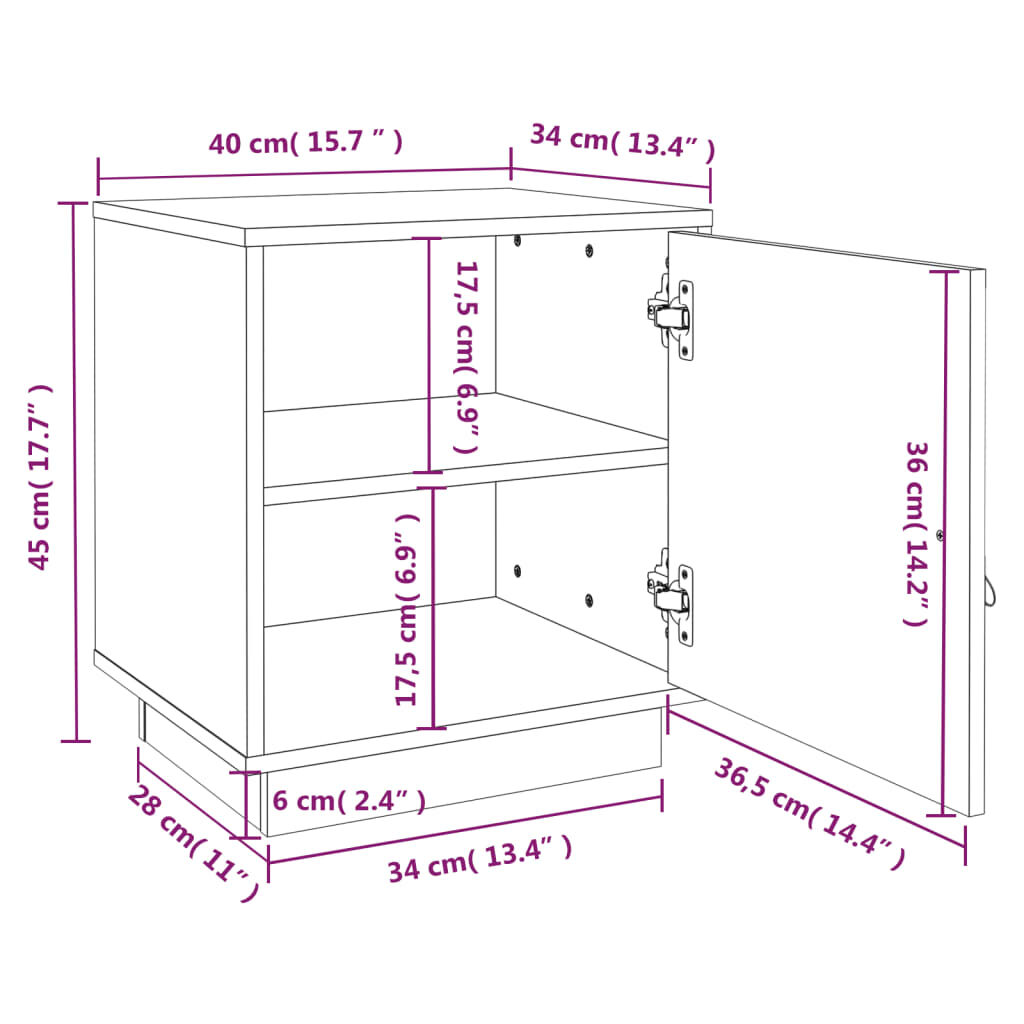 Κομοδίνα 2 τεμ. 40 x 34 x 45 εκ. από Μασίφ Ξύλο Πεύκου