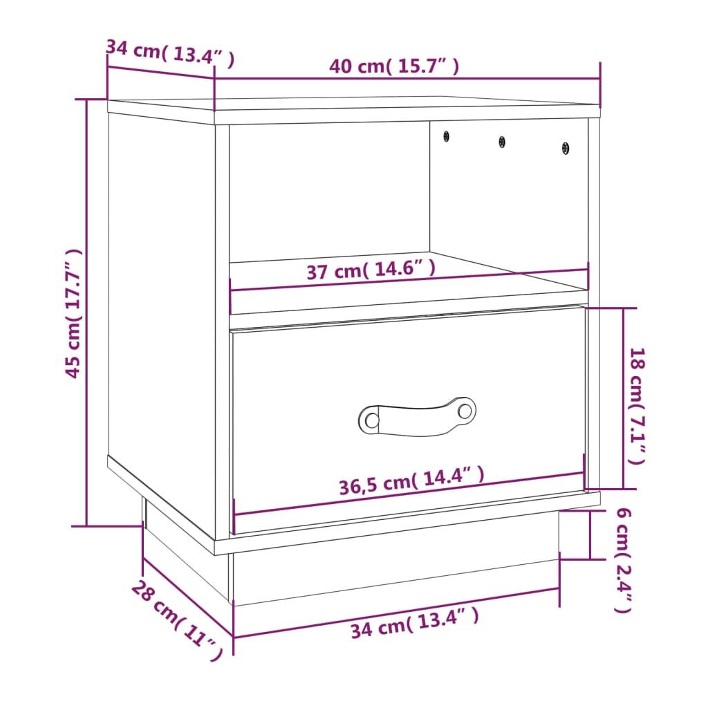 Κομοδίνα 2 τεμ. Μαύρα 40x34x45 εκ. από Μασίφ Ξύλο Πεύκου