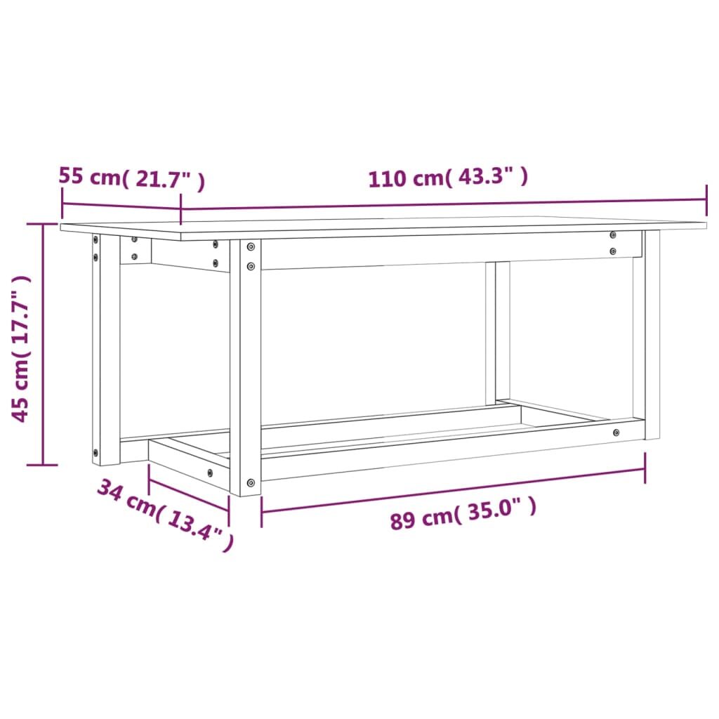 Τραπεζάκι Σαλονιού Καφέ Μελί 110x55x45 εκ. Μασίφ Ξύλο Πεύκου