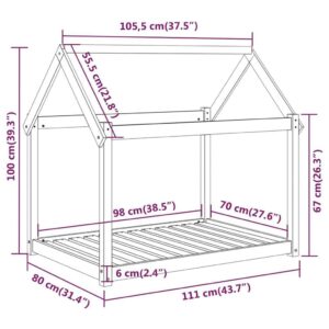 Κρεβάτι Σκύλου Γκρι 111x80x100 εκ. από Μασίφ Ξύλο Πεύκου