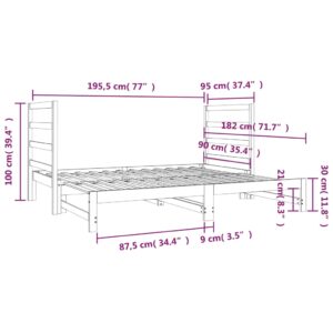 Καναπές Κρεβάτι Συρόμενος Γκρι 2x(90x190) εκ. Μασίφ Ξύλο Πεύκου