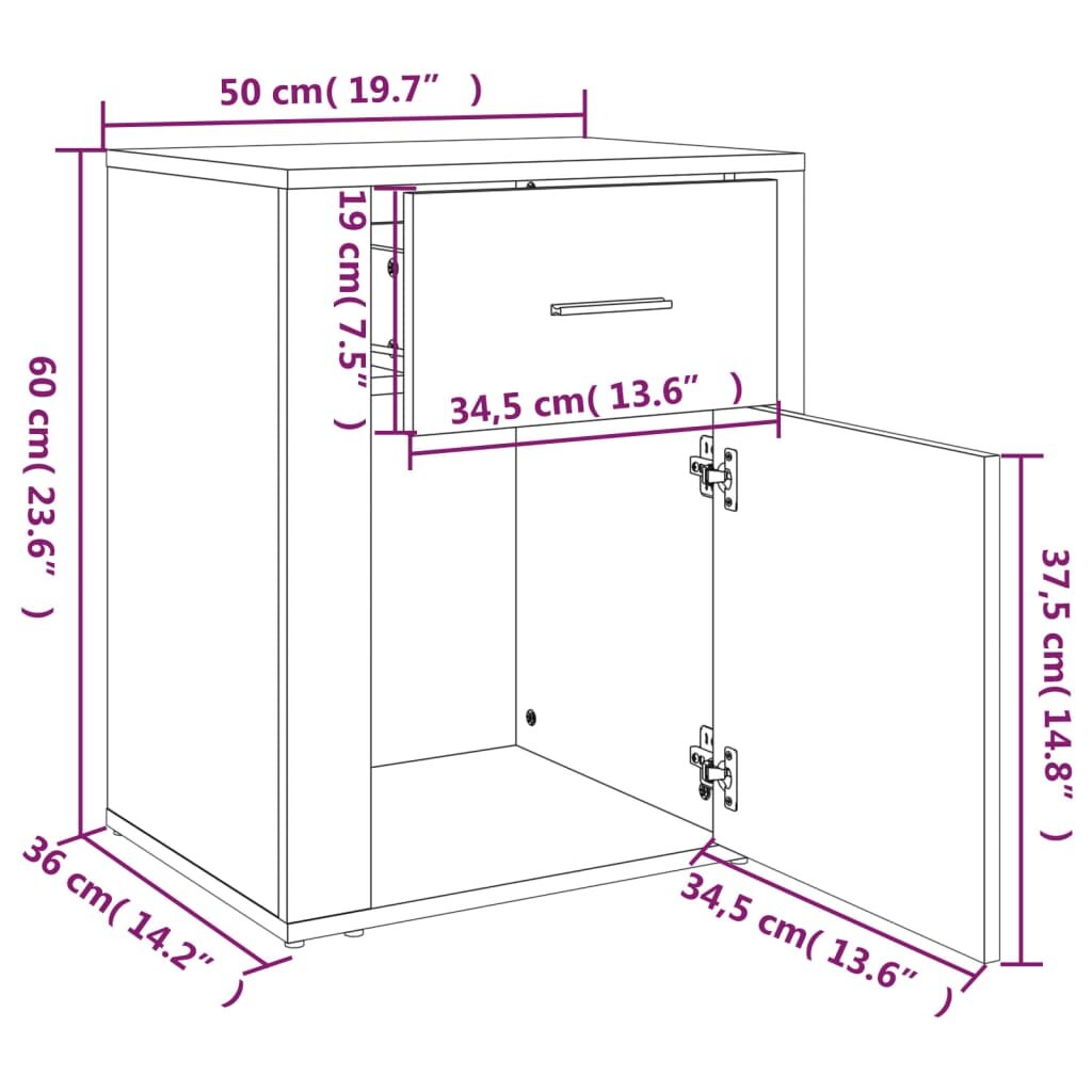 Κομοδίνο Καπνιστή Δρυς 50x36x60 εκ. από Επεξεργασμένο Ξύλο