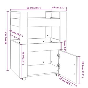 Τρόλεϊ Κουζίνας Καφέ Δρυς 60x45x80 εκ. από Επεξεργασμένο Ξύλο