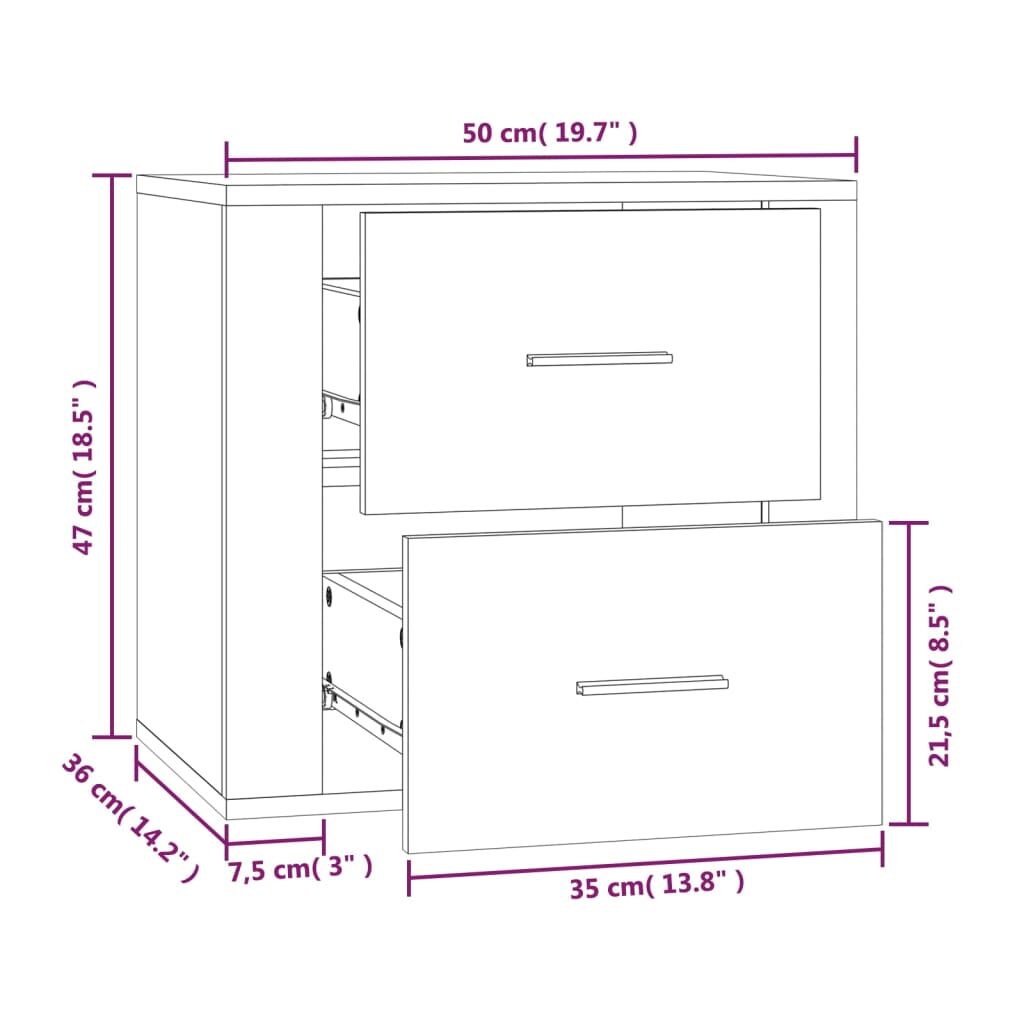 Κομοδίνο Επιτοίχιο Γυαλιστερό Λευκό 50 x 36 x 47 εκ.