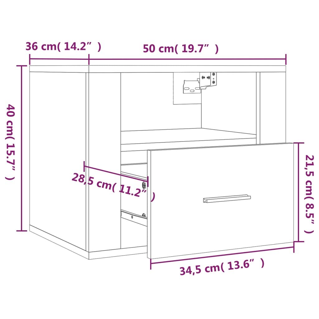 Κομοδίνα Επιτοίχια 2 τεμ. Καπνιστή Δρυς 50x36x40 εκ.