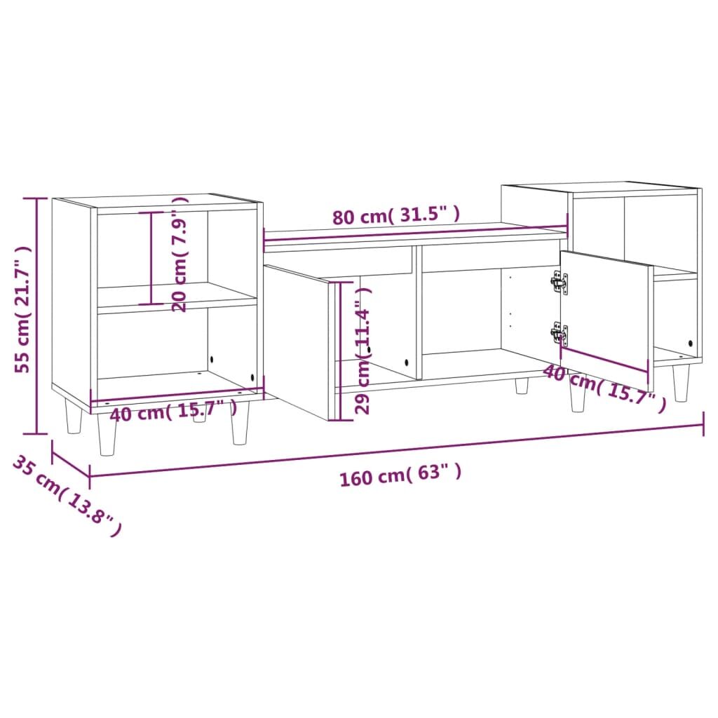 Έπιπλο Τηλεόρασης Γυαλ. Λευκό 160x35x55 εκ. Επεξεργασμένο Ξύλο