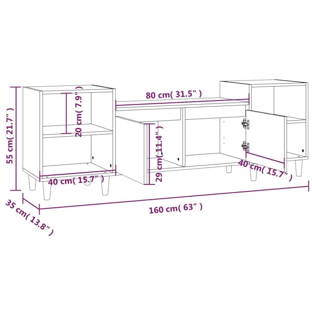 Έπιπλο Τηλεόρασης Γκρι Σκυρ. 160x35x55 εκ. Επεξ. Ξύλο