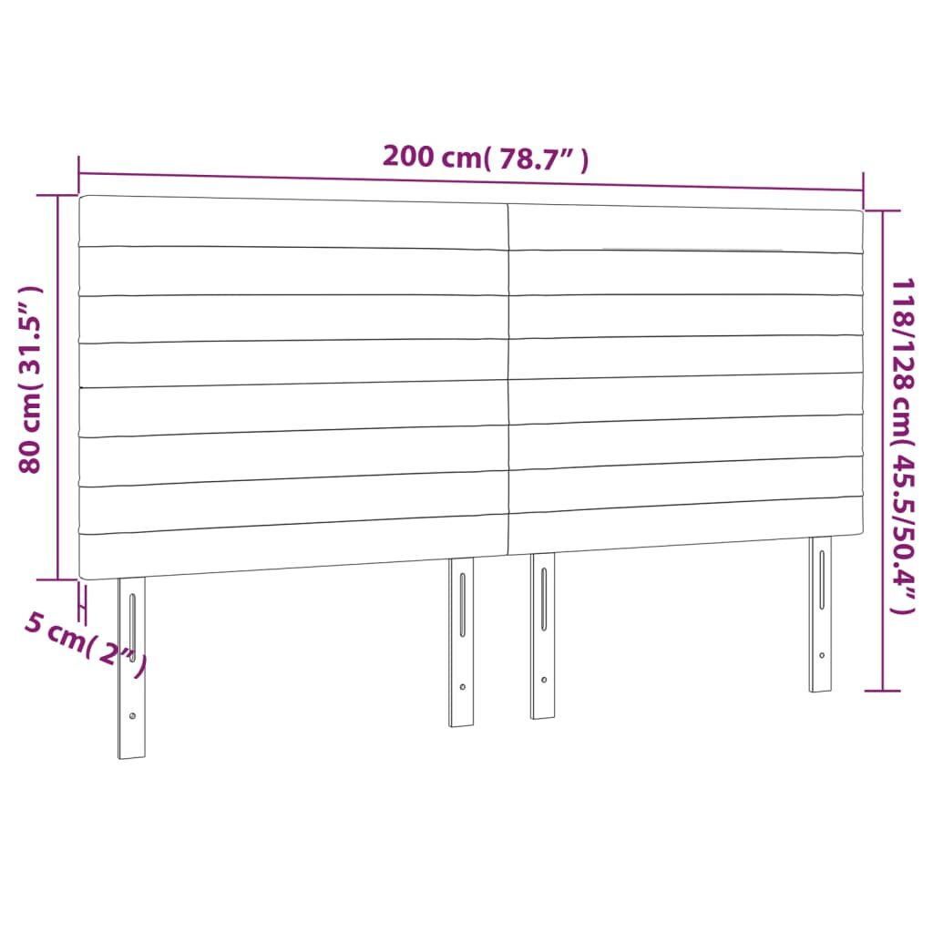 Κεφαλάρι Κρεβατιού LED Σκούρο Γκρι 200x5x118/128εκ. Υφασμάτινο