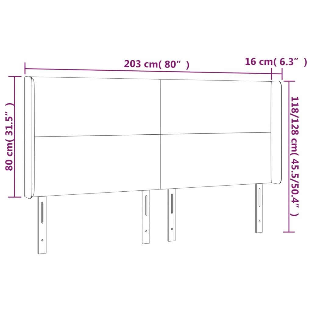 Κεφαλάρι Κρεβατιού LED Σκούρο Καφέ 203x16x118/128εκ. Υφασμάτινο