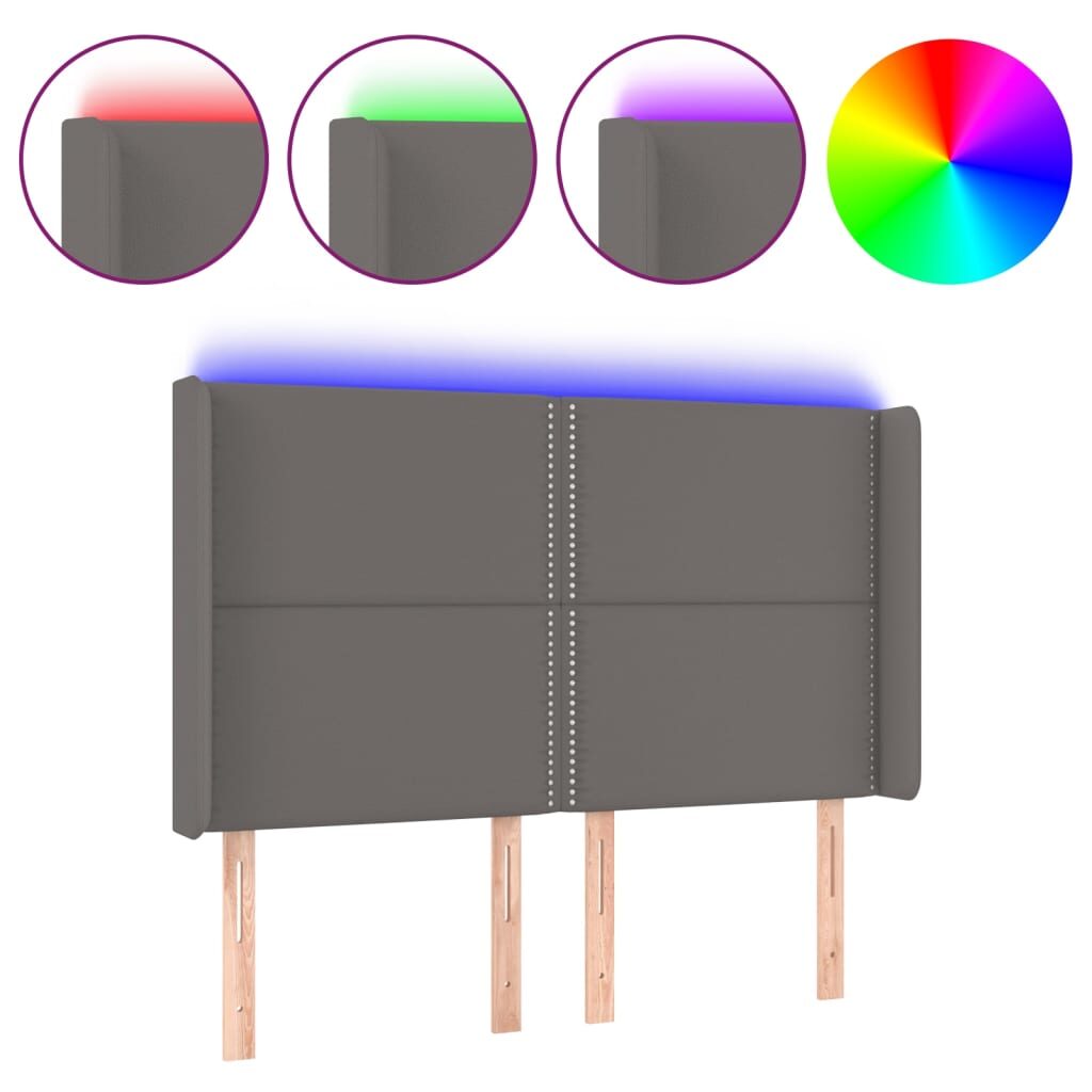 Κεφαλάρι Κρεβατιού LED Γκρι 147x16x118/128 εκ. Συνθετ. Δέρμα