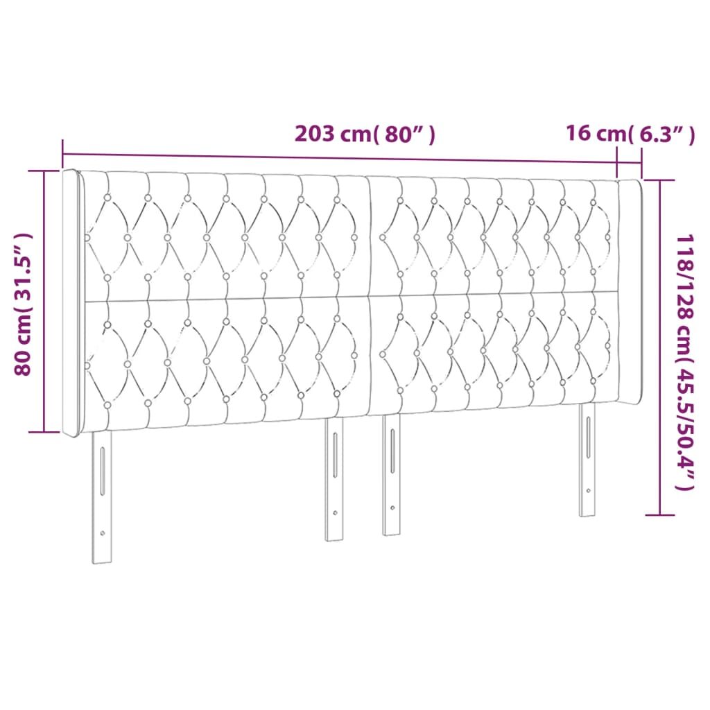 Κεφαλάρι Κρεβατιού LED Σκούρο Γκρι 203x16x118/128εκ. Υφασμάτινο