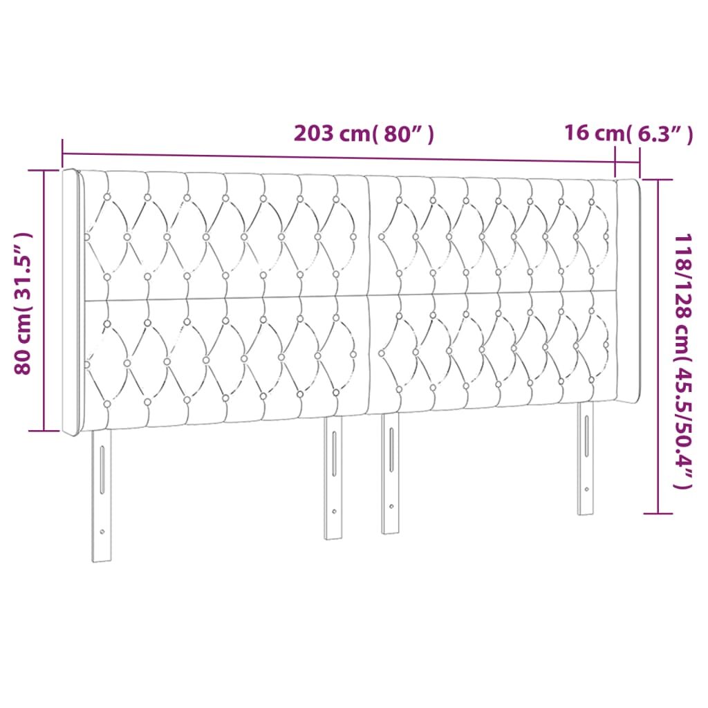 Κεφαλάρι Κρεβατιού LED Σκούρο Καφέ 203x16x118/128εκ. Υφασμάτινο