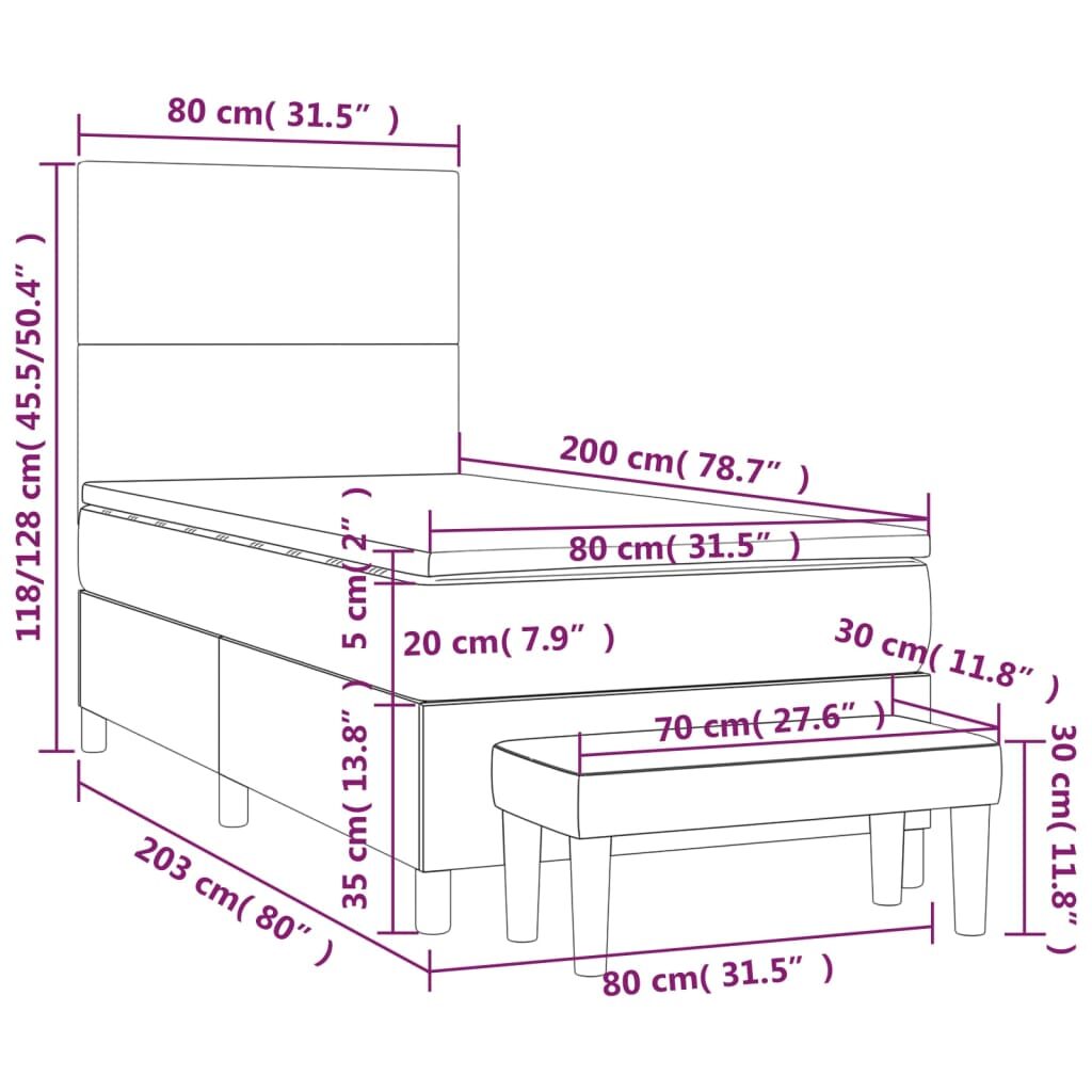 Κρεβάτι Boxspring με Στρώμα Σκούρο Γκρι 80x200 εκ. Υφασμάτινο