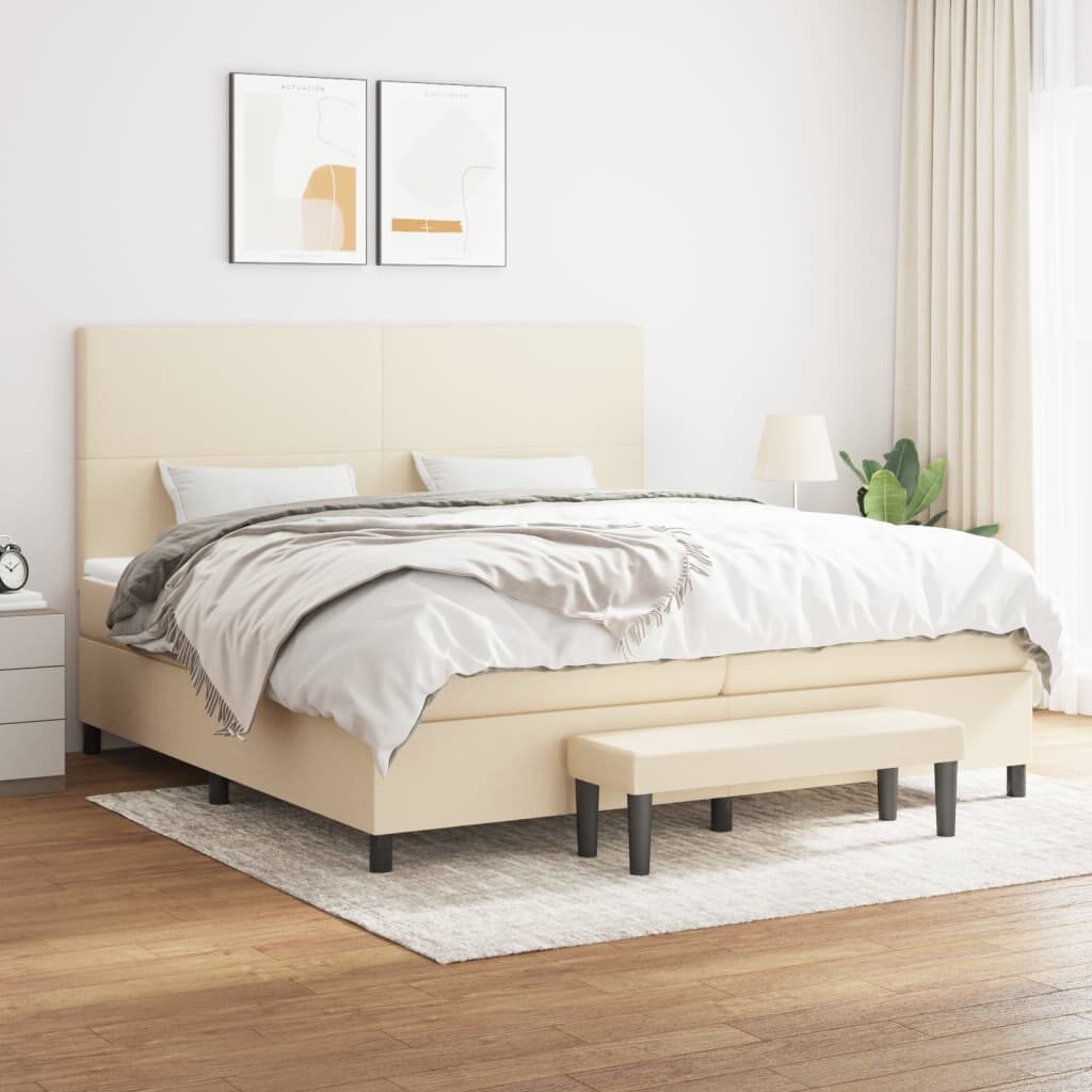 Κρεβάτι Boxspring με Στρώμα Κρεμ 200x200 εκ. Υφασμάτινο