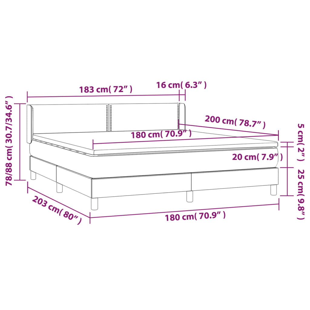 Κρεβάτι Boxspring με Στρώμα Σκούρο Γκρι 180x200 εκ Υφασμάτιν