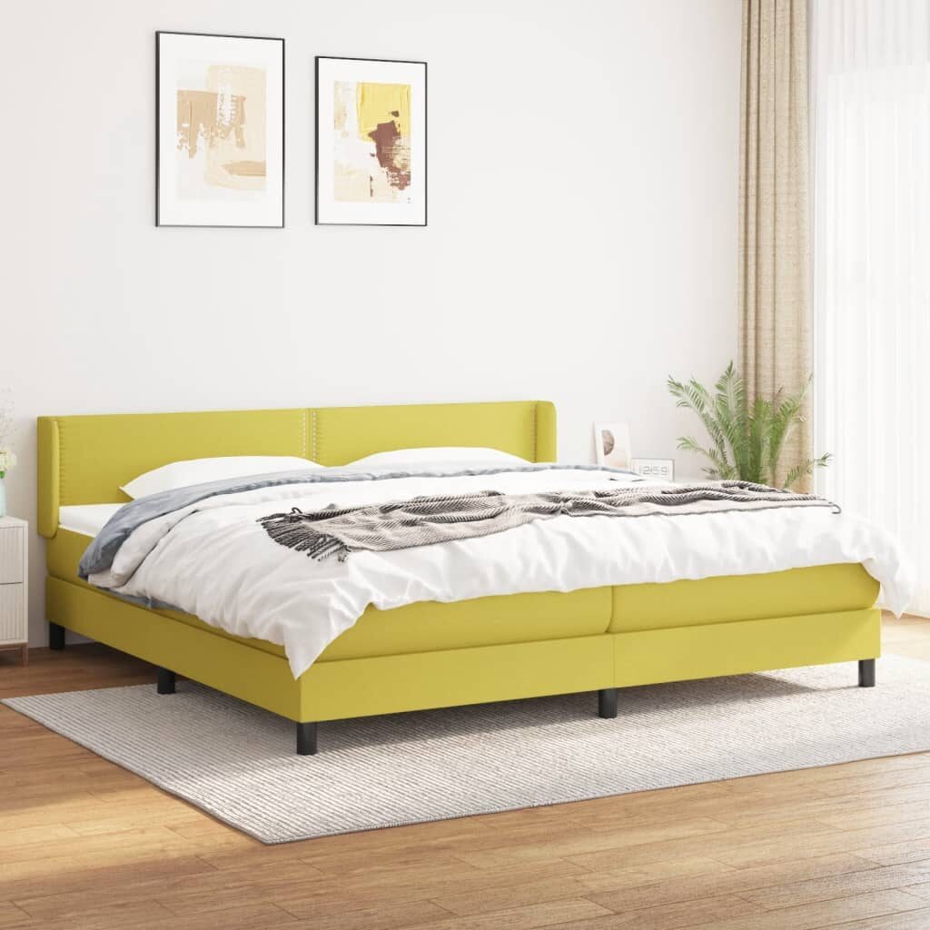 Κρεβάτι Boxspring με Στρώμα Πράσινο 200x200 εκ. Υφασμάτινο