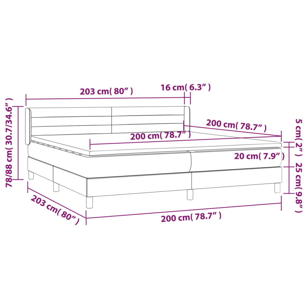 Κρεβάτι Boxspring με Στρώμα Σκούρο Γκρι 200x200 εκ. Υφασμάτινο