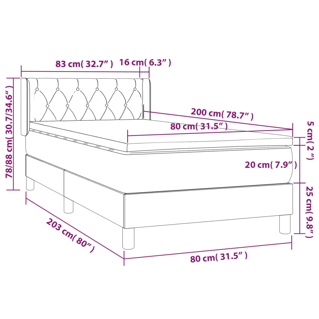 Κρεβάτι Boxspring με Στρώμα Πράσινο 80 x 200 εκ. Υφασμάτινο