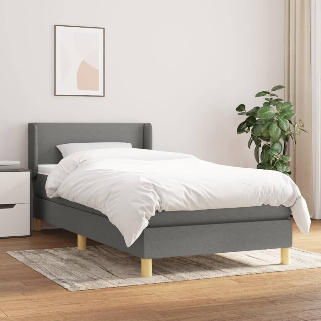 Κρεβάτι Boxspring με Στρώμα Σκούρο Γκρι 80x200 εκ. Υφασμάτινο