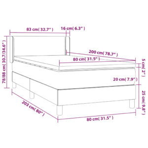 Κρεβάτι Boxspring με Στρώμα Σκούρο Γκρι 80x200 εκ. Υφασμάτινο