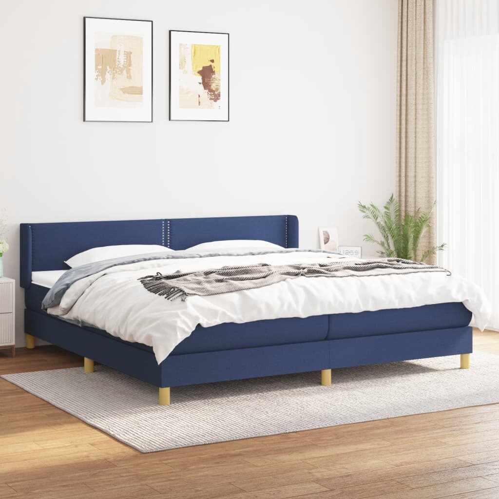 Κρεβάτι Boxspring με Στρώμα Μπλε 200x200 εκ. Υφασμάτινο