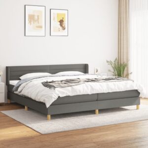 Κρεβάτι Boxspring με Στρώμα Σκούρο Γκρι 200x200 εκ. Υφασμάτινο