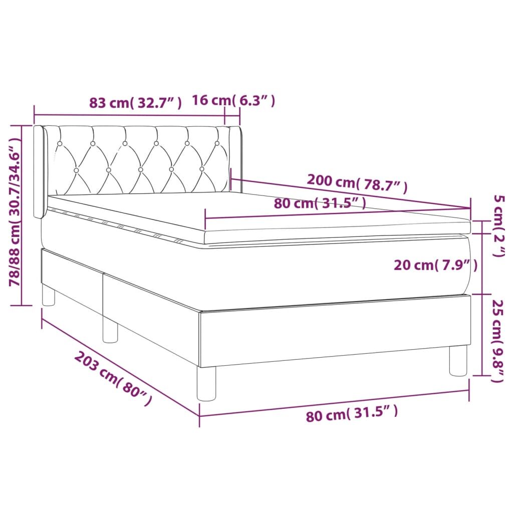 Κρεβάτι Boxspring με Στρώμα Σκούρο Γκρι 80x200 εκ. Υφασμάτινο