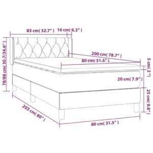 Κρεβάτι Boxspring με Στρώμα Σκούρο Γκρι 80x200 εκ. Υφασμάτινο