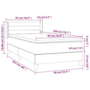 Κρεβάτι Boxspring με Στρώμα Σκούρο Γκρι 90x200 εκ. Βελούδινο