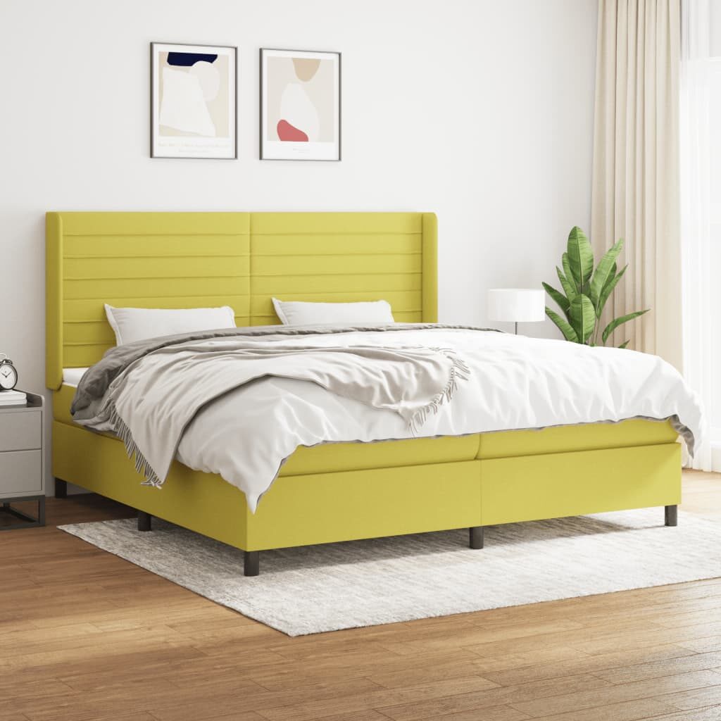 Κρεβάτι Boxspring με Στρώμα Πράσινο 200x200 εκ. Υφασμάτινο