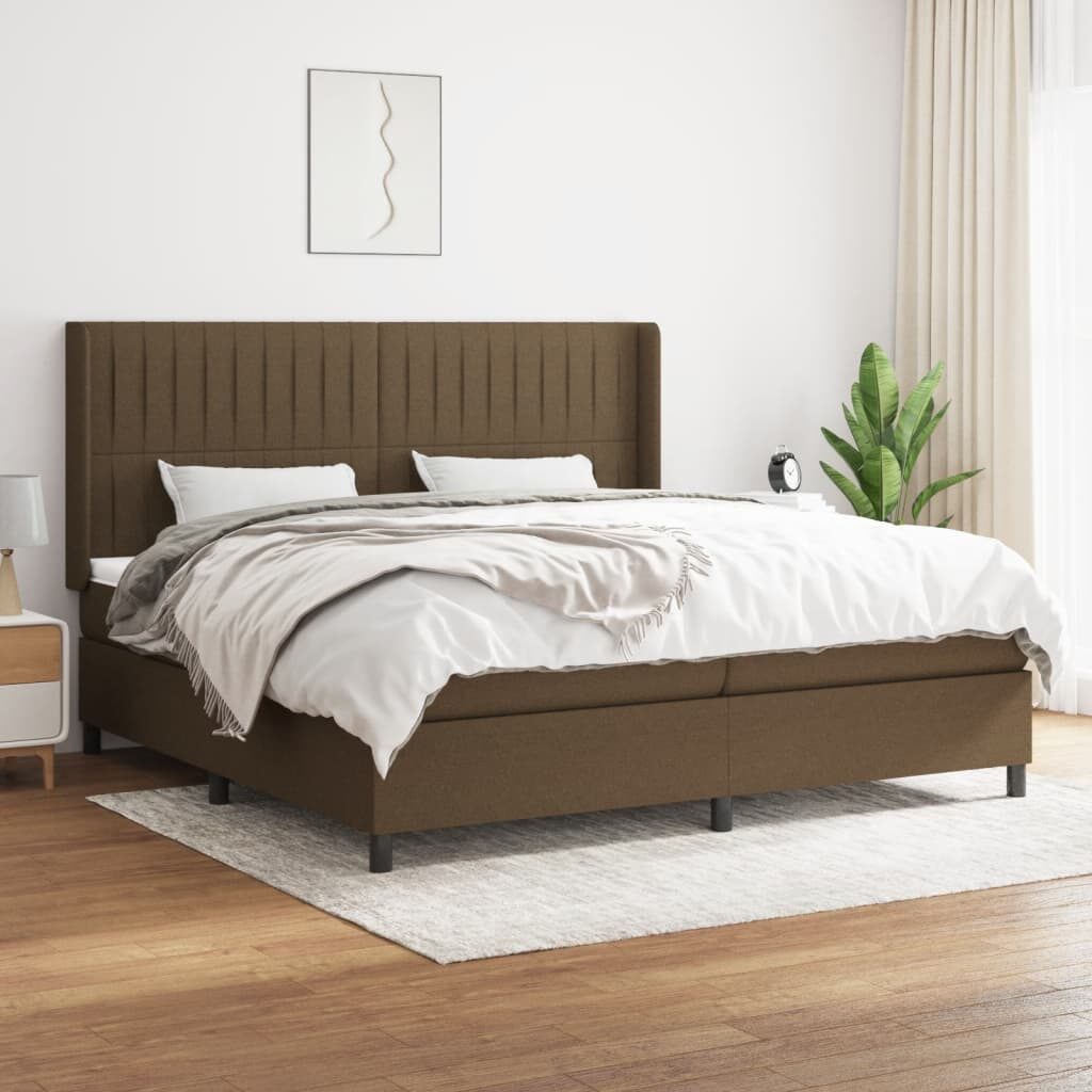 Κρεβάτι Boxspring με Στρώμα Σκούρο Καφέ 200x200 εκ. Υφασμάτινο