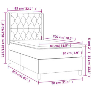 Κρεβάτι Boxspring με Στρώμα Σκούρο Γκρι 80x200 εκ. Υφασμάτινο