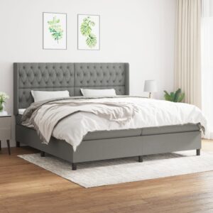 Κρεβάτι Boxspring με Στρώμα Σκούρο Γκρι 200x200 εκ. Υφασμάτινο