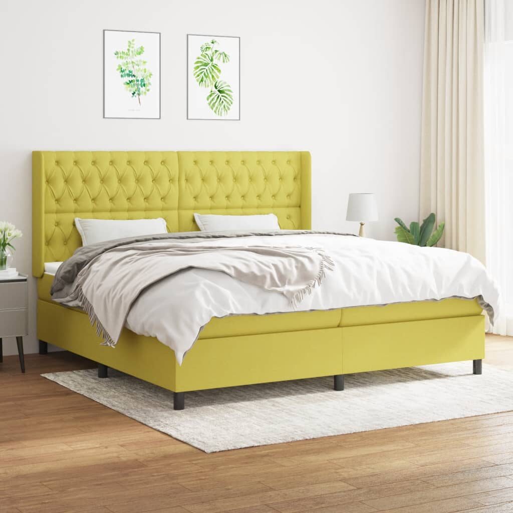 Κρεβάτι Boxspring με Στρώμα Πράσινο 200x200 εκ. Υφασμάτινο