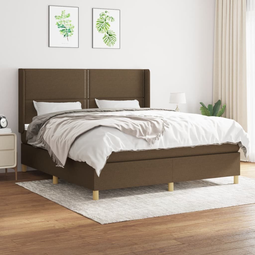 Κρεβάτι Boxspring με Στρώμα Σκούρο Καφέ 160x200 εκ Υφασμάτινο