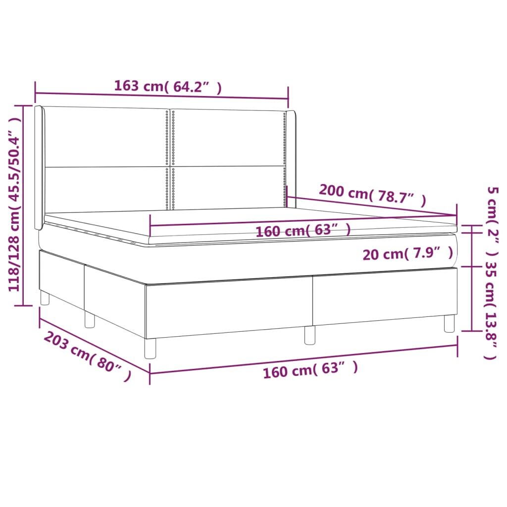 Κρεβάτι Boxspring με Στρώμα Σκούρο Καφέ 160x200 εκ Υφασμάτινο