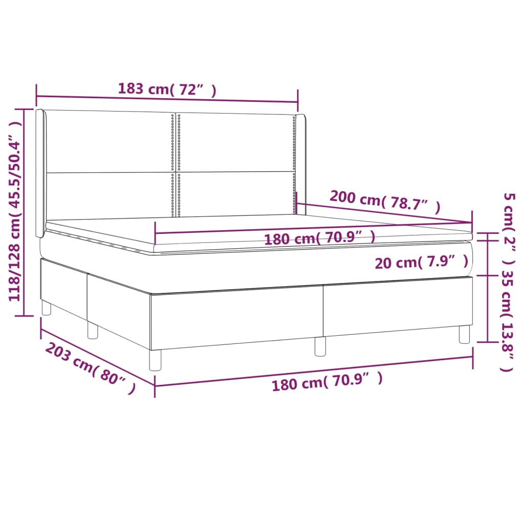 Κρεβάτι Boxspring με Στρώμα Ανοιχτό Γκρι 180x200 εκ. Υφασμάτινο