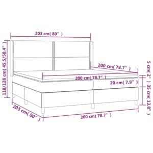 Κρεβάτι Boxspring με Στρώμα Σκούρο Γκρι 200x200 εκ. Υφασμάτινο