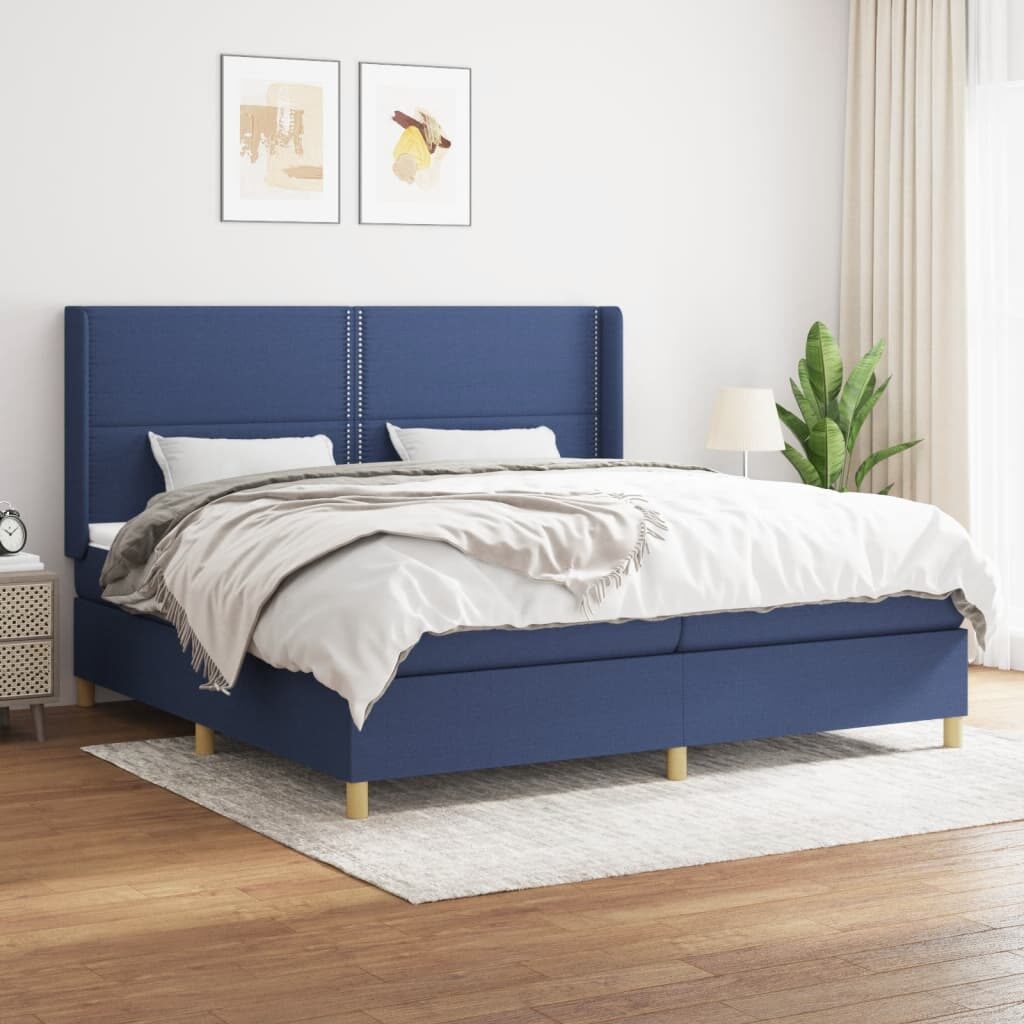 Κρεβάτι Boxspring με Στρώμα Μπλε 200x200 εκ. Υφασμάτινο