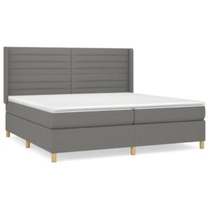 Κρεβάτι Boxspring με Στρώμα Σκούρο Γκρι 200x200 εκ. Υφασμάτινο