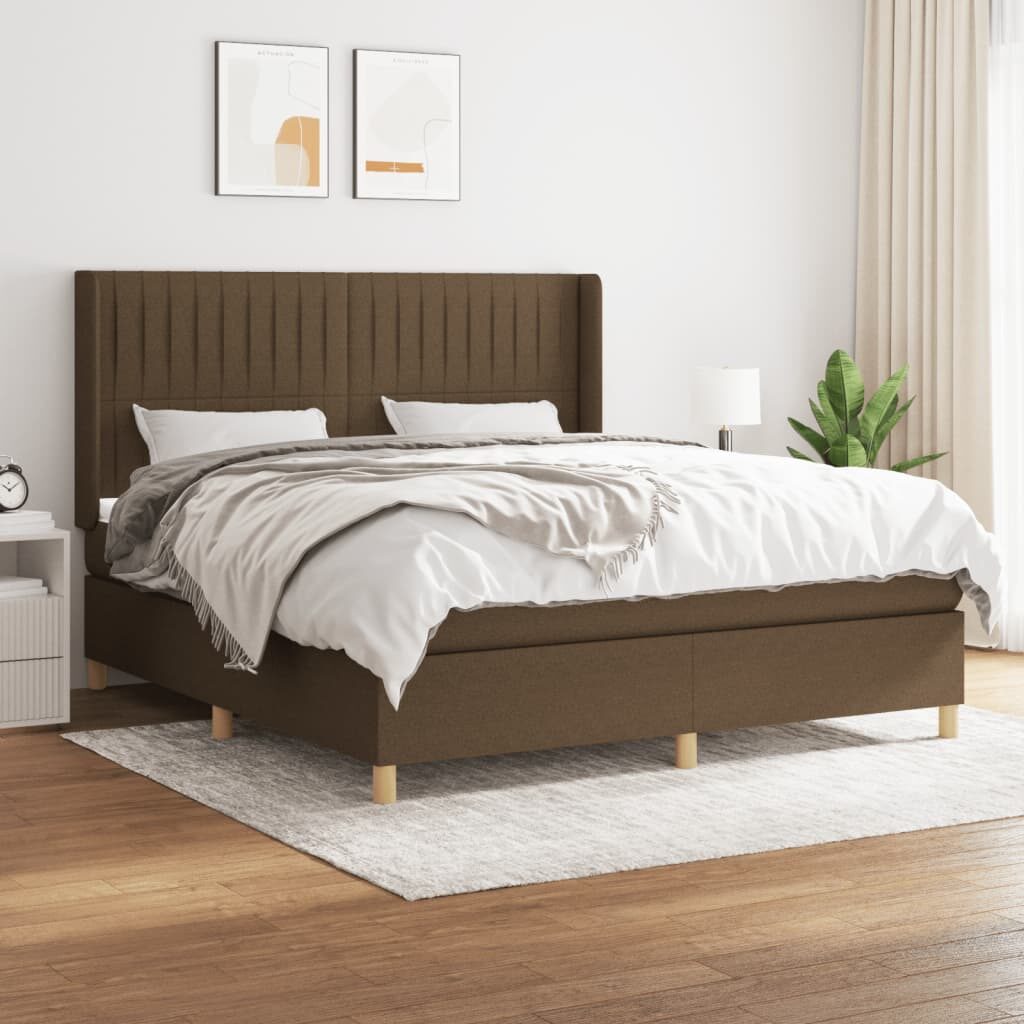 Κρεβάτι Boxspring με Στρώμα Σκούρο Καφέ 160x200 εκ Υφασμάτινο