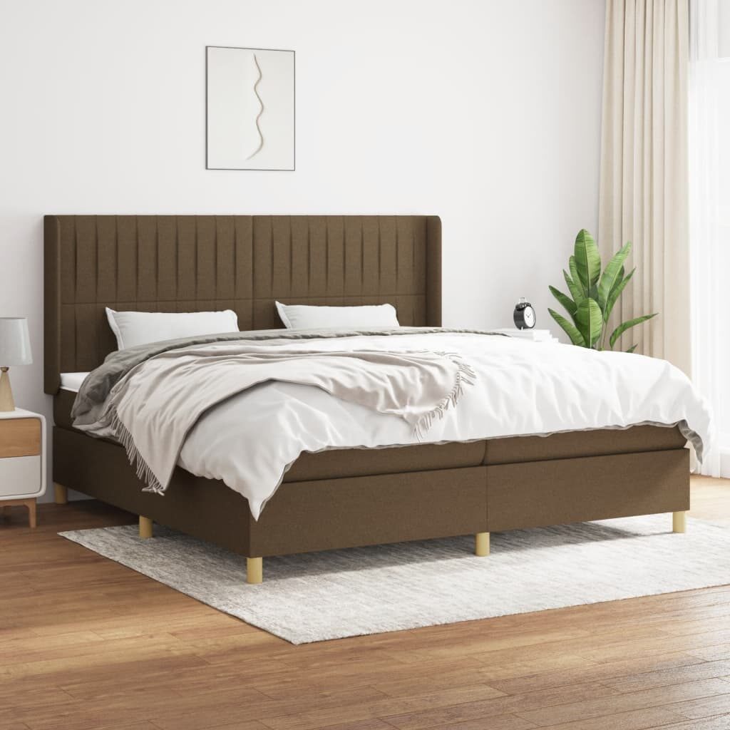 Κρεβάτι Boxspring με Στρώμα Σκούρο Καφέ 200x200 εκ. Υφασμάτινο