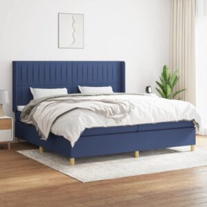 Κρεβάτι Boxspring με Στρώμα Μπλε 200x200 εκ. Υφασμάτινο